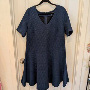 Eloquii Textured Navy Fit & Flare Dress | Size 16 | Winter Weight